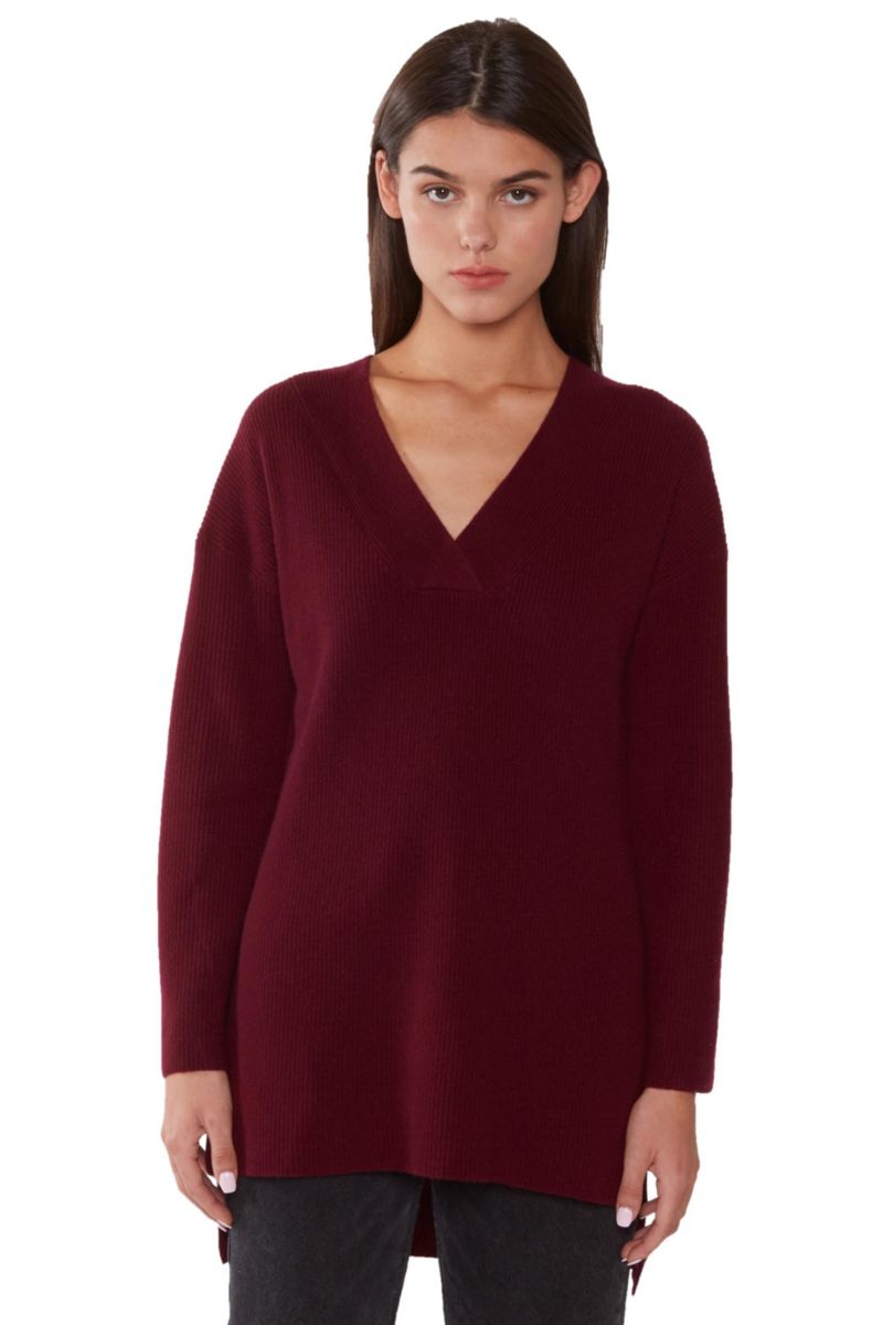 Women's 100% Pure Cashmere Long Sleeve Ribbed Tunic Sweater