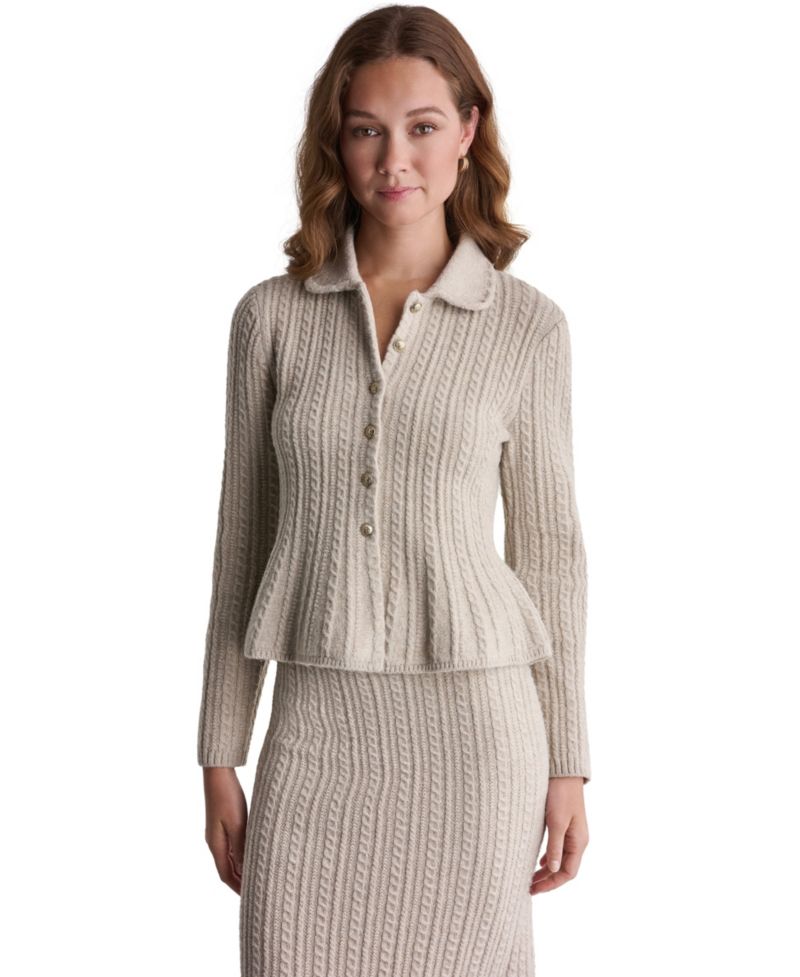 Women's Peplum Cable-Knit Cardigan Sweater