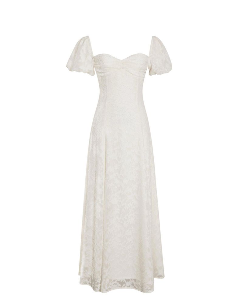 Women Pandora White Bubble Sleeve Backless Maxi Dress