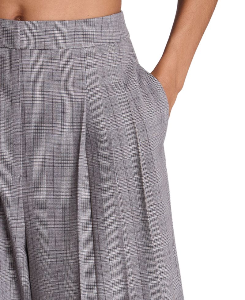 Women's Boyfriend High Rise Triple Pleat Wide Leg Plaid Pants