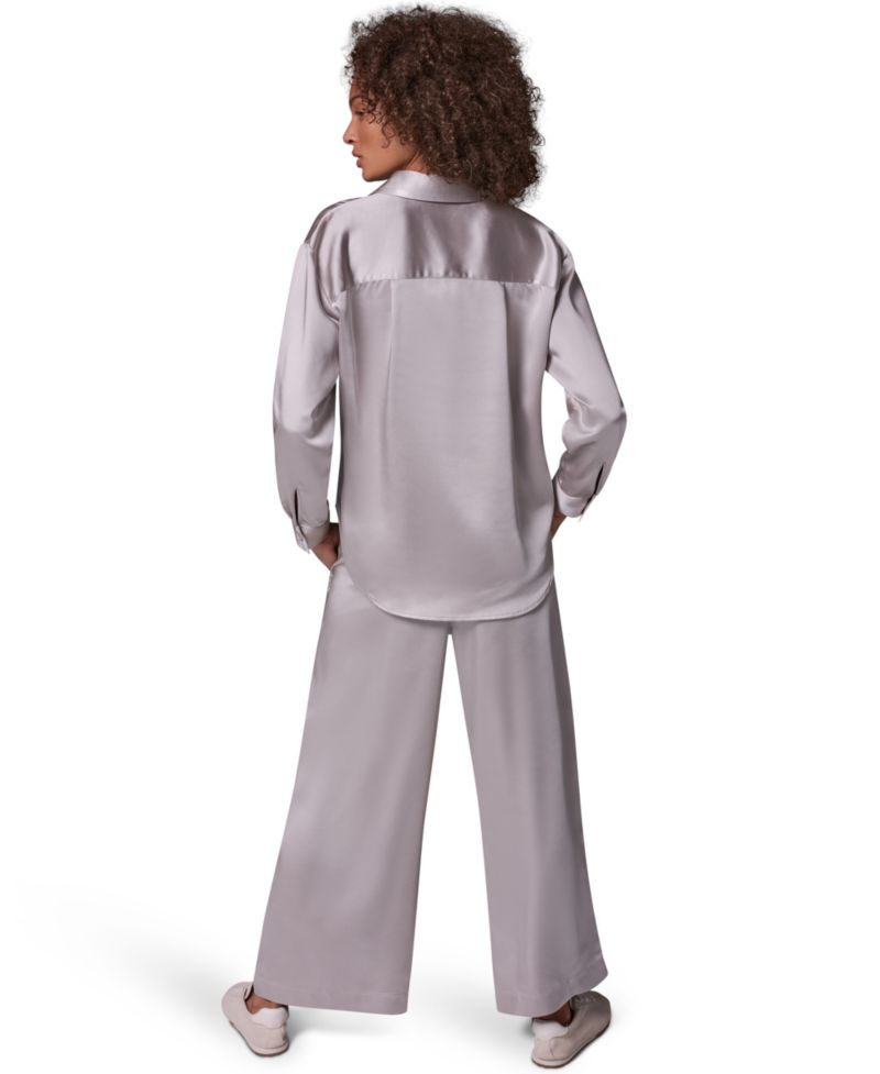 Women's Satin Long-Sleeve Button-Down Blouse