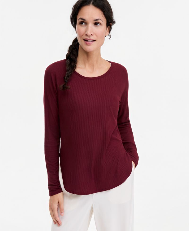 Women's Ribbed Crewneck Long-Sleeve T-Shirt