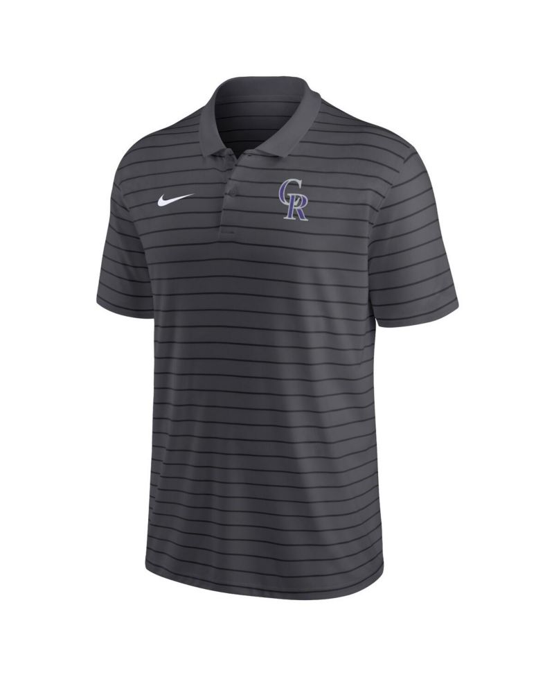 Men's Charcoal Colorado Rockies Authentic Collection Victory Striped Performance Polo Shirt