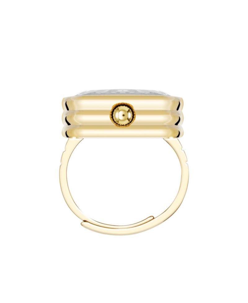 Women's Quartz Faceted Crystal Gold-Tone Alloy Metal Ring Watch, 20mm