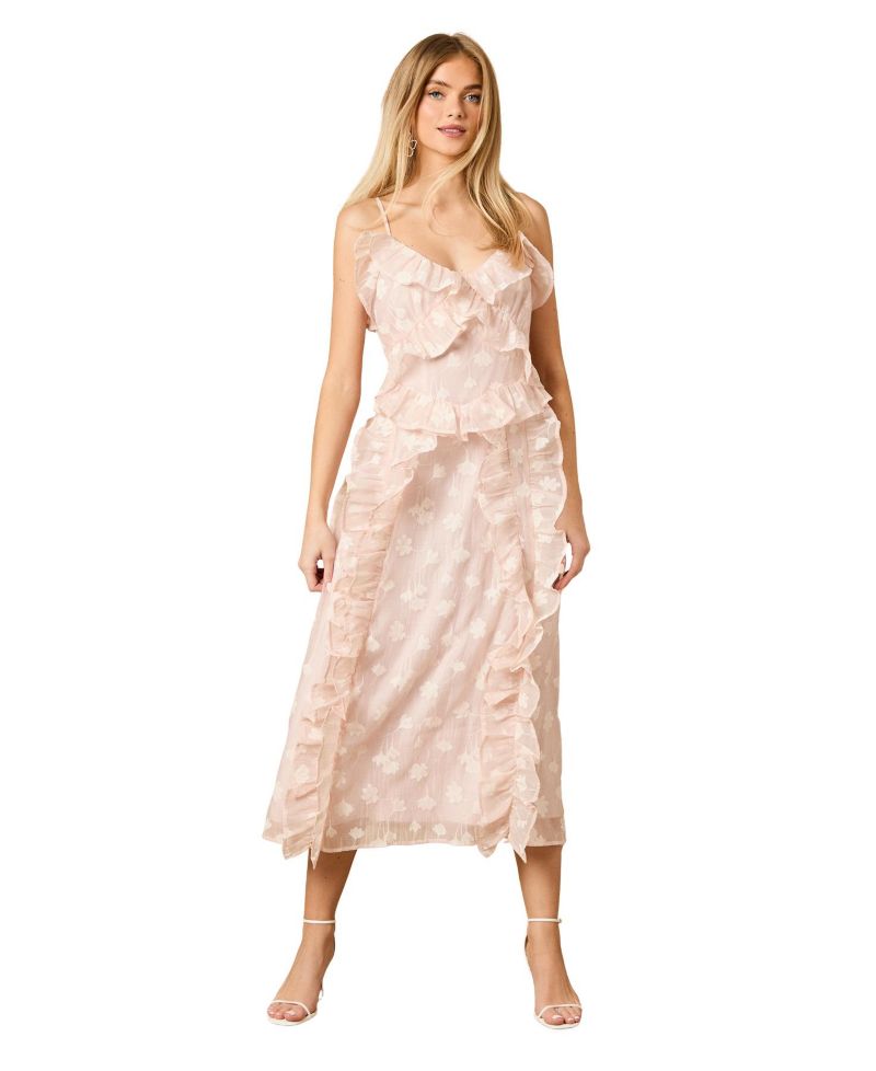 Women's Ruffle Front V-Neck Strappy Midi Dress