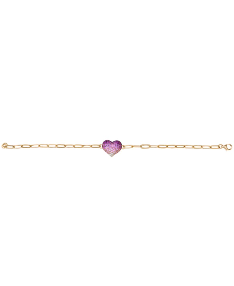 Strawberry Ombr&eacute; Sapphire Heart (1-3/8 ct. t.w.) & Vanilla Sapphire Bracelet in 14k Honey Gold