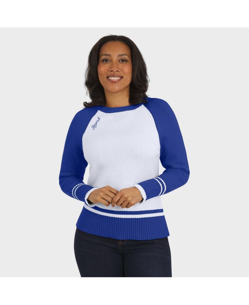 Women's White/Royal Los Angeles Rams Color Block Raglan Sweater