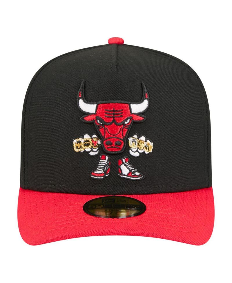 Men's Black Chicago Bulls Injection Cartoon Logo A-Frame 59FIFTY Fitted Hat