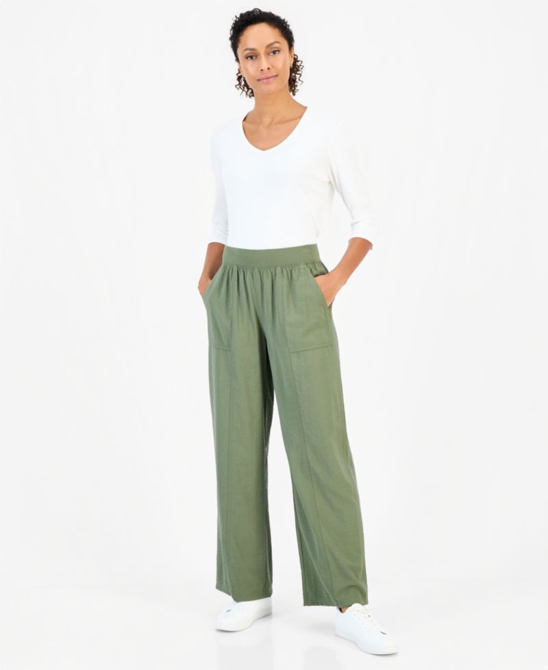 Women's High-Rise Pull-On Wide-Leg Drapey Pants