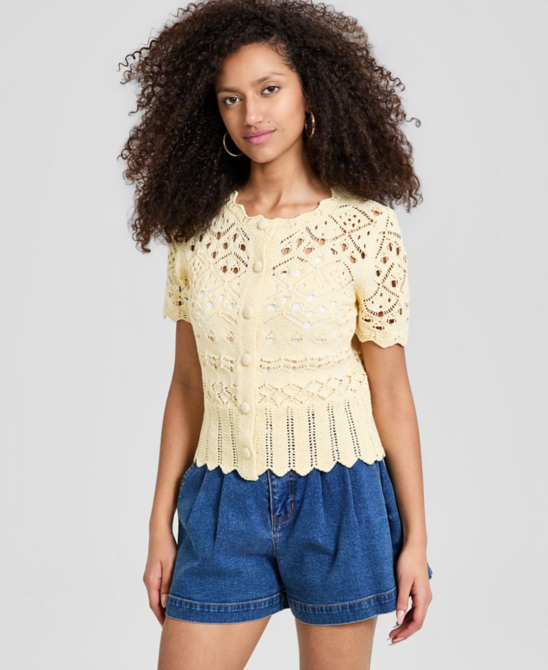 Women's Pointelle Button Front Cardigan