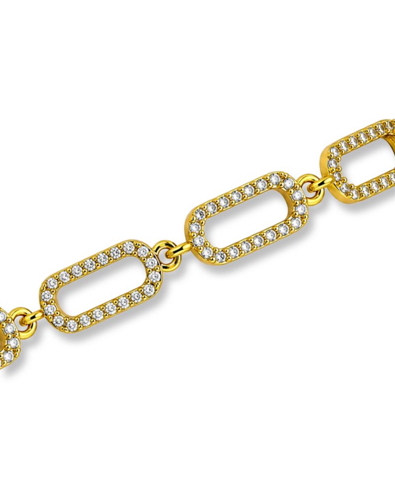 Pave Cubic Zirconia Paperclip Style Chain Link Bracelet
