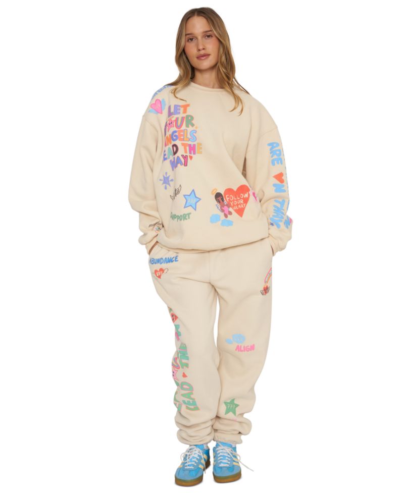 Juniors' Angels Lead Graphic Oversized Fleece Crewneck Sweatshirt
