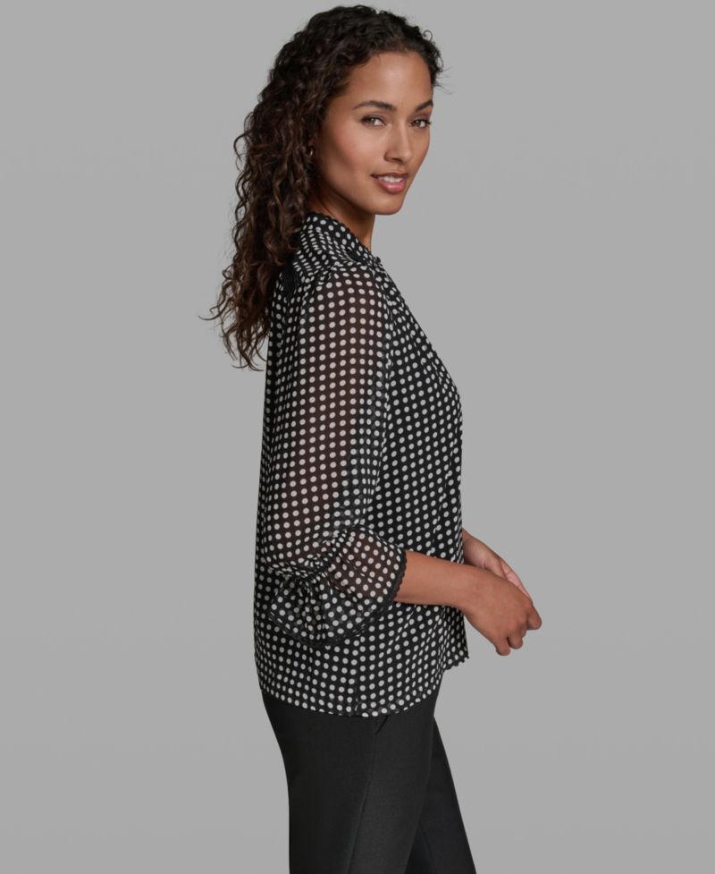 Women's Front Keyhole Polka Dot Woven Blouse