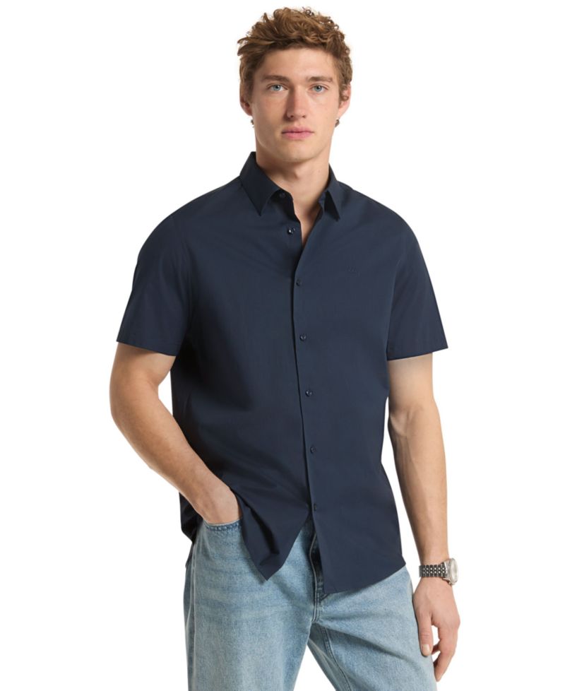 Men's Solid Stretch Button-Front Shirt