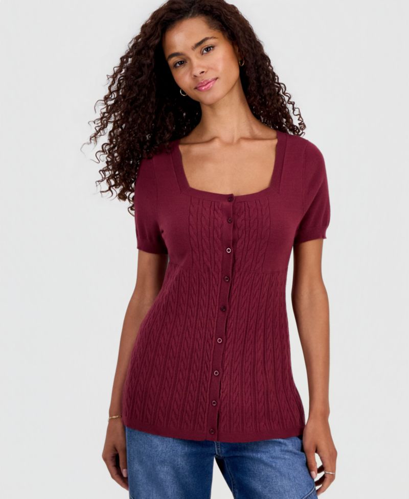 Juniors' Short-Sleeve Babydoll Sweater