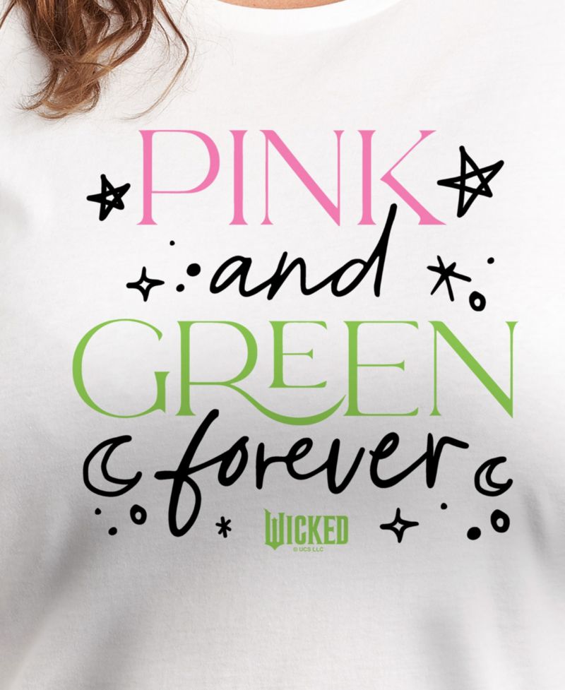 Trendy Plus Size Wicked Pink and Green Graphic Crew Neck T-Shirt