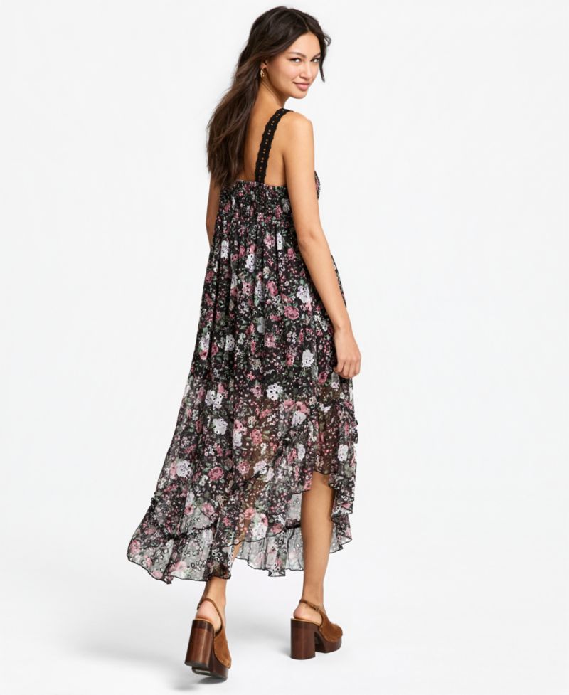 Women's Asymmetrical Chiffon Eyelet Maxi Dress