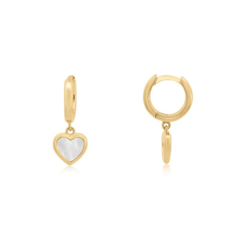 Mini Mother of Pearl Heart Dangle Earrings 14K Gold-Plated Sterling Silver