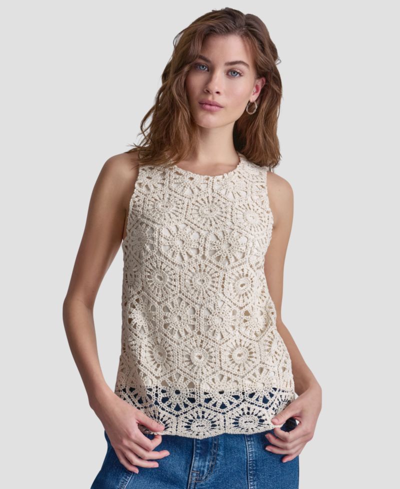 Petite Crochet Crewneck Knit Tank Top