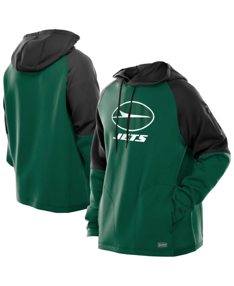 Men's Green New York Jets Combine Authentic Color Block Raglan Pullover Hoodie