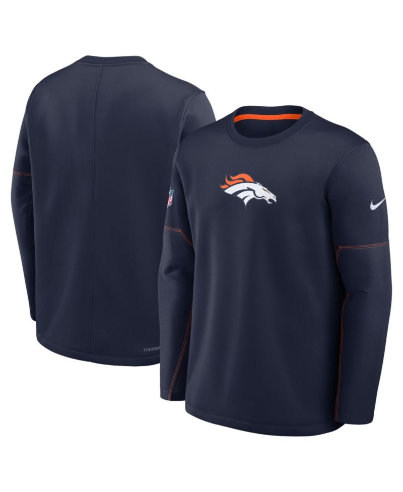 Men's Navy Denver Broncos Sideline Coaches Team Present Midweight Therma-FIT Sweatshirt