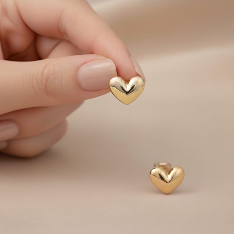 Minimalist High-Polish Puffy Heart Dainty Stud Earrings