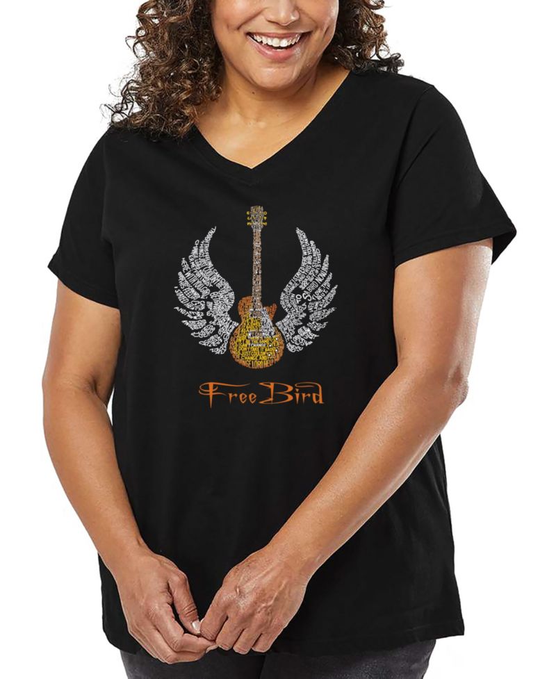 Plus Size LYRICS TO FREEBIRD Word Art V-Neck T-Shirt