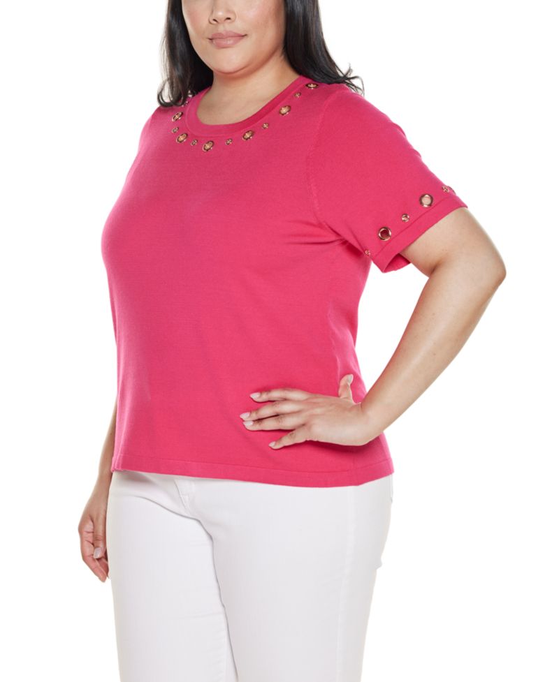 Plus Size Grommet-Detail Crew-Neck Sweater