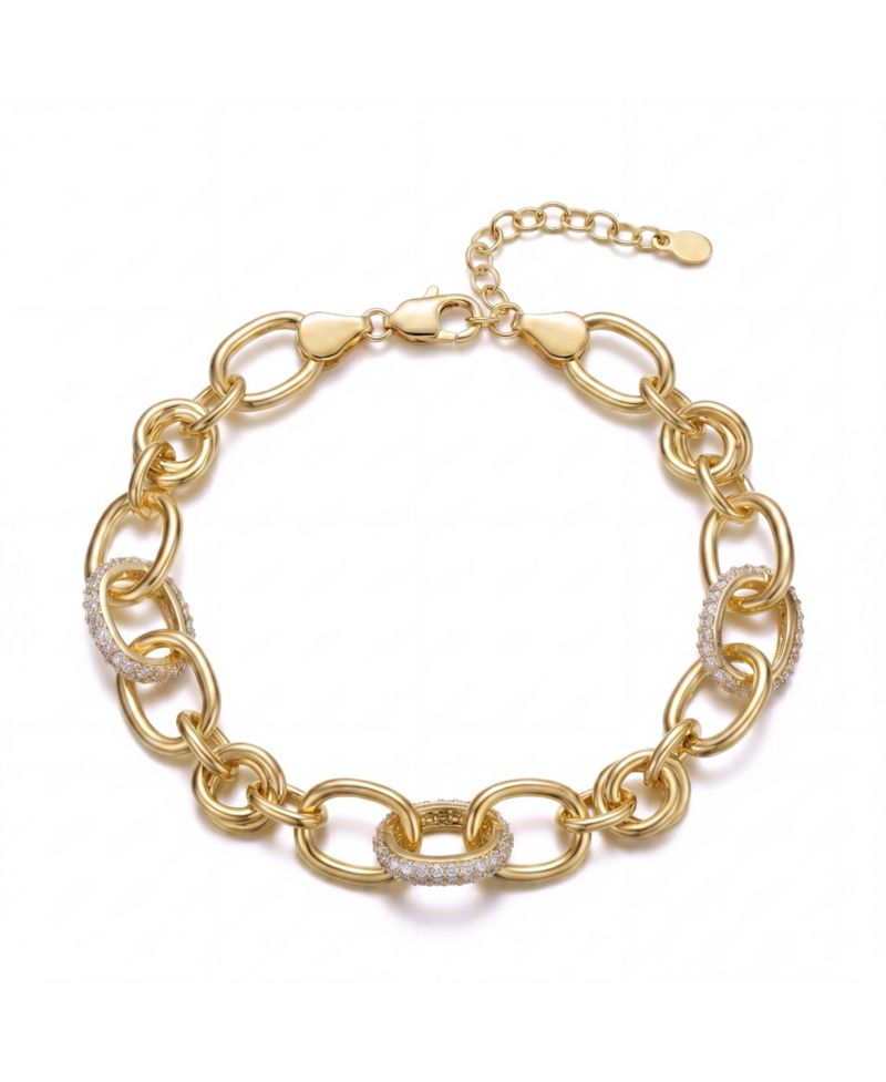 14K Gold Plated CZ Pave Tubular Cable Link Knot Bracelet