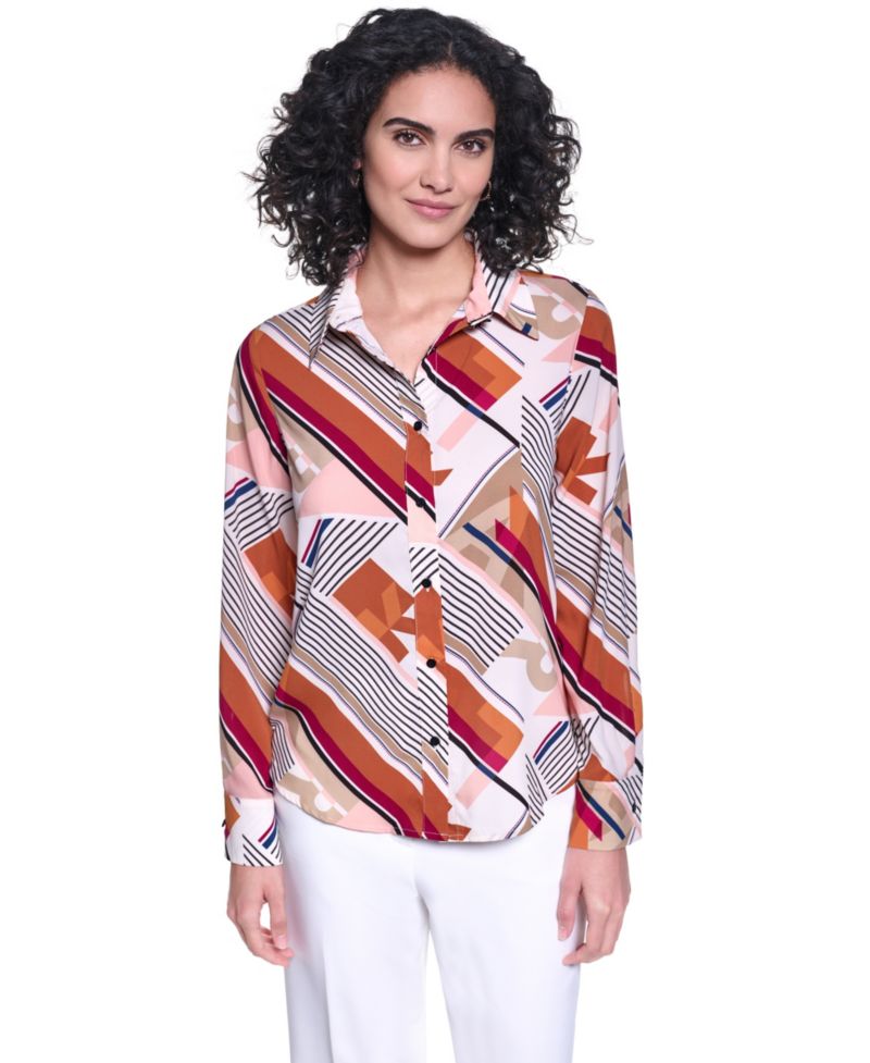 Women's Collared Long-Sleeve Printed Blouse