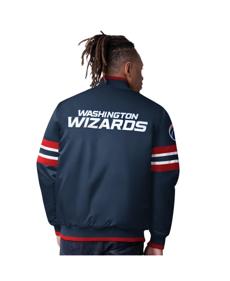Men's Navy Washington Wizards Scout Varsity Satin Full-Snap Jacket
