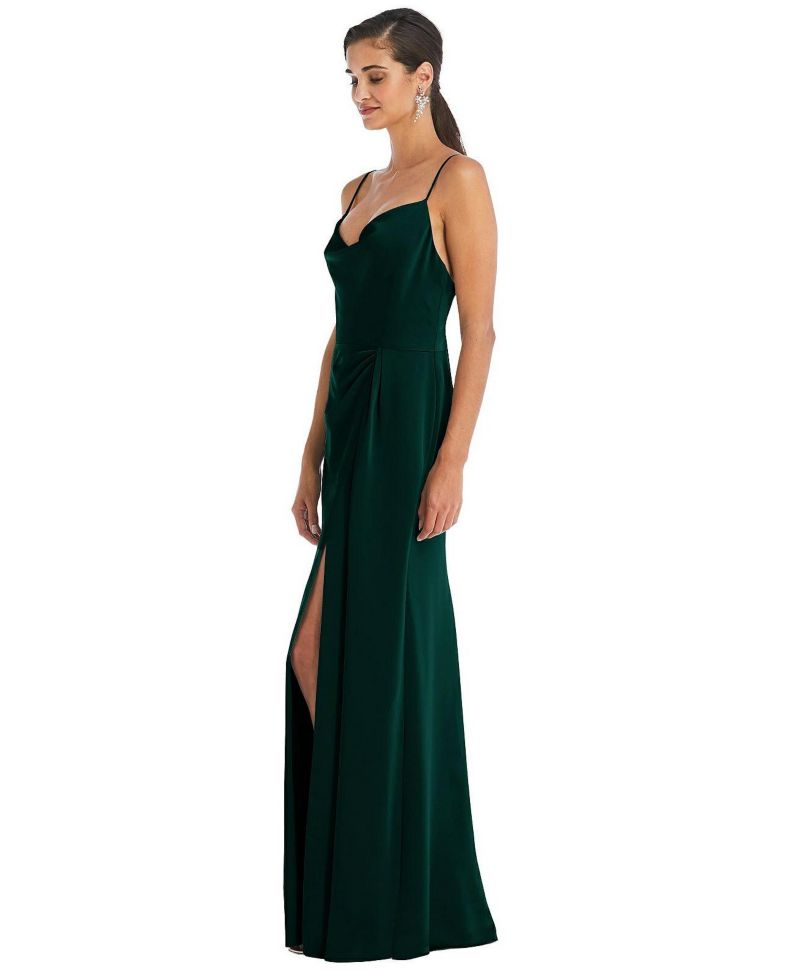 Women's Cowl-Neck Draped Wrap Maxi Dress with Front Slit