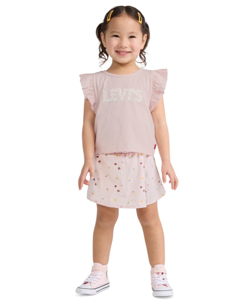 Girls' 2T-6X Knit Top and Ditsy Skort, 2-Piece Set