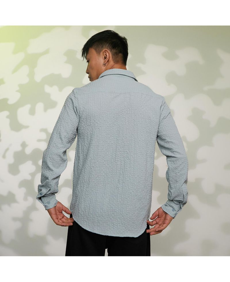 Men's Icy Blue Cubic-Seersucker Shirt
