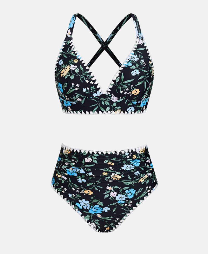 Women's V-Neck Crisscross Bikini Set with Halter Straps