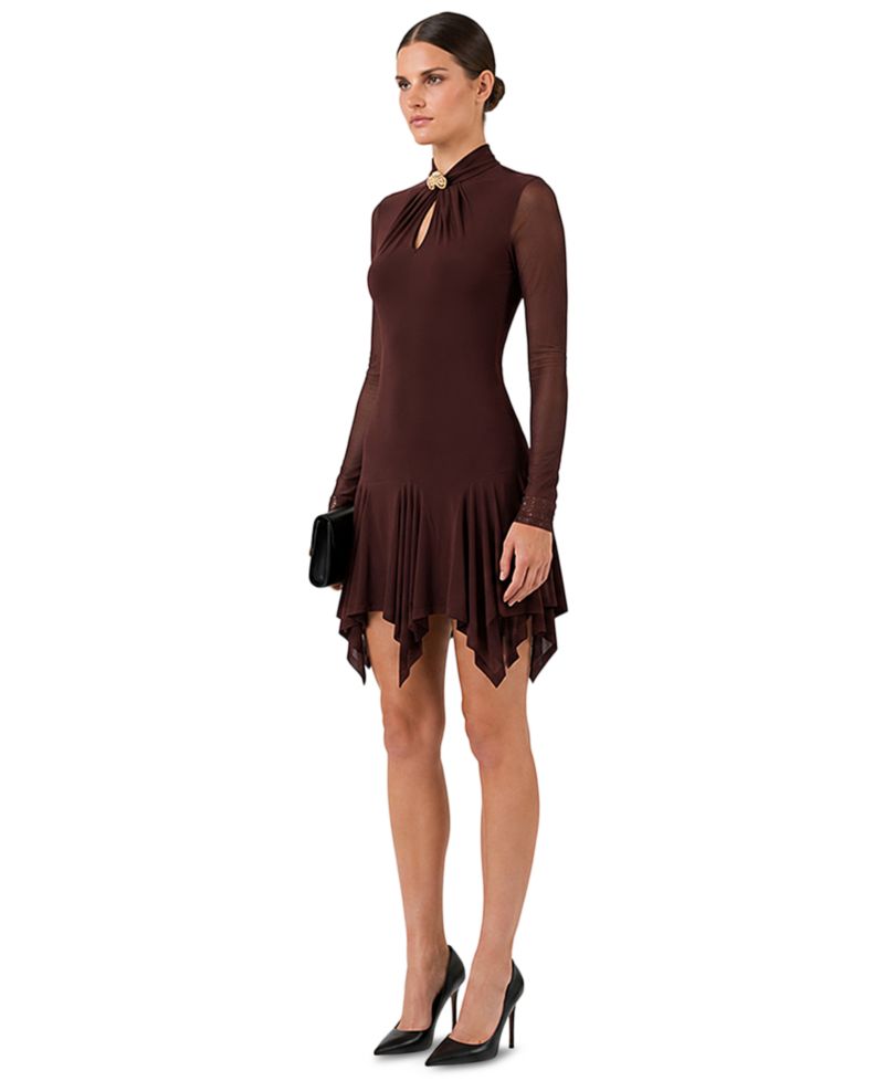 Women's Mesh Long-Sleeve Fit & Flare Dress
