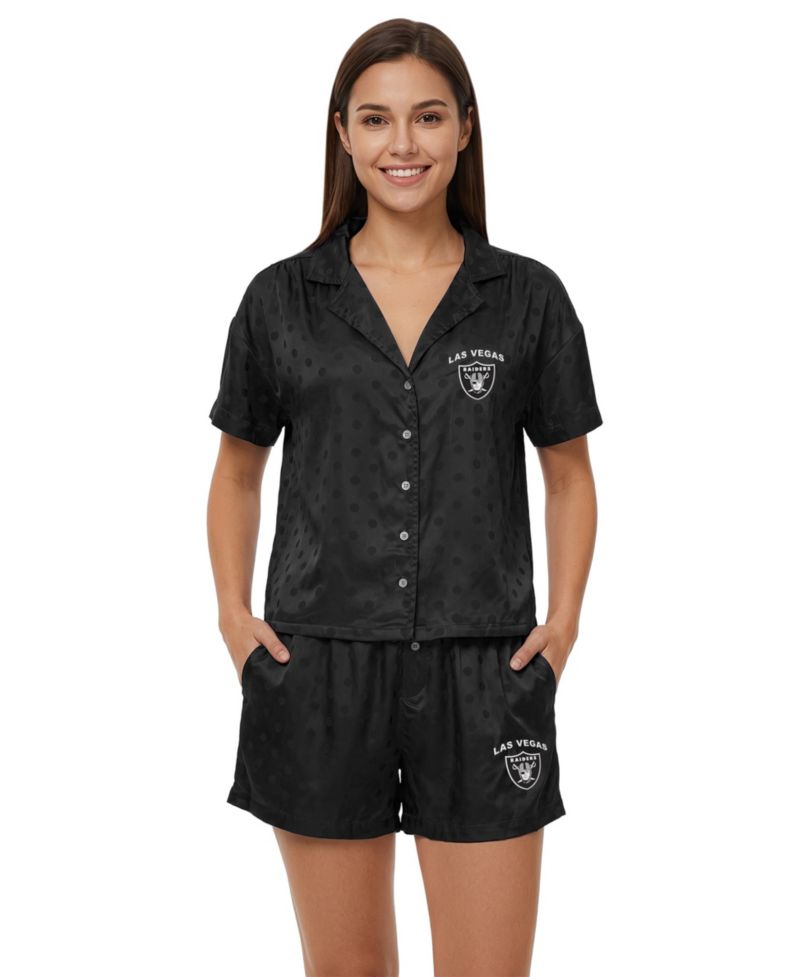 Women's Black Las Vegas Raiders Wink Dot Satin Jacquard Sleep Set
