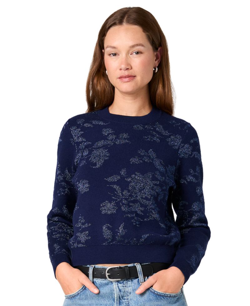 Women's Rory Fleur Long-Sleeve Floral-Print Metallic Pullover