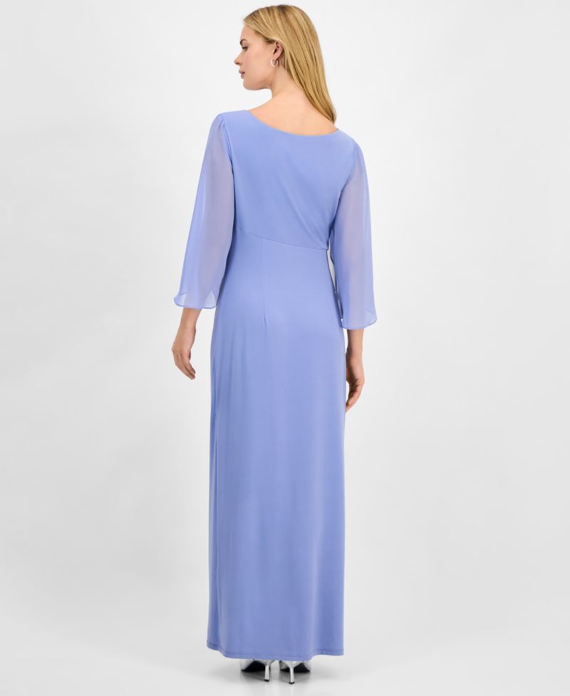 Women's Solid Jersey Sheer-Sleeve Maxi Dress