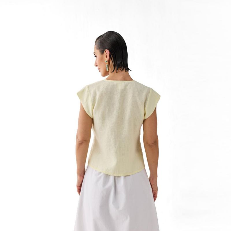 Women's The Deep V Neck Top in Butter Lemon