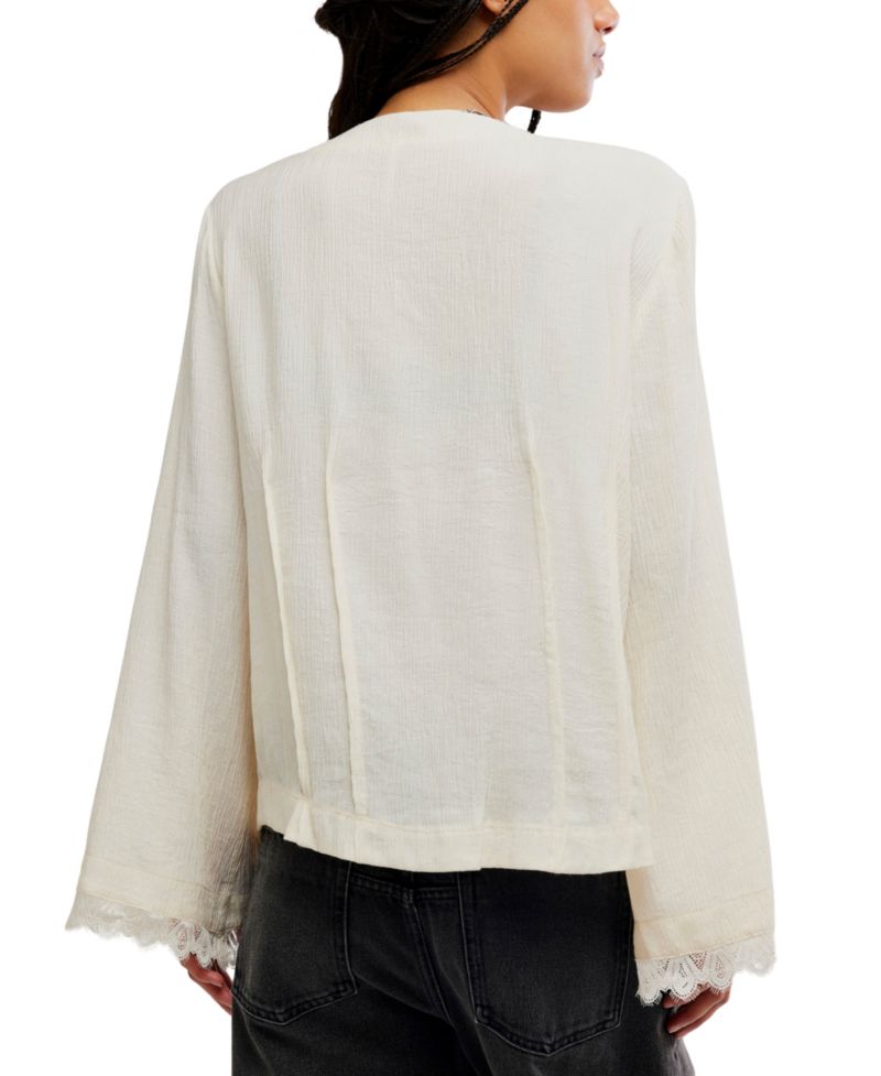 Women's Donni Collared Long-Sleeve Lace-Trim Blouse