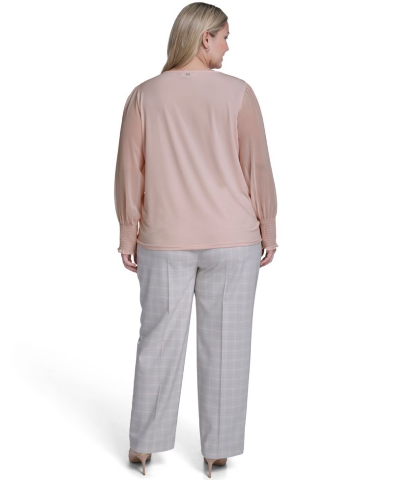 Plus Size Mixed Media Long-Sleeve Top