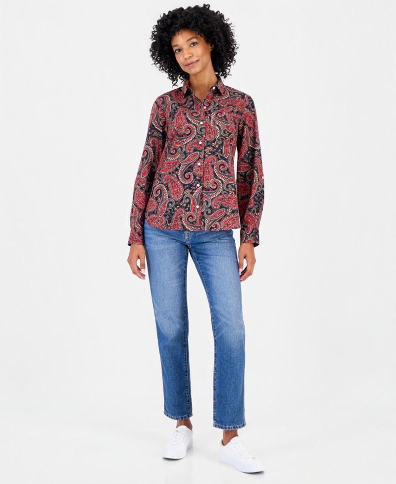 Women's Cotton Paisley Roll-Tab Shirt