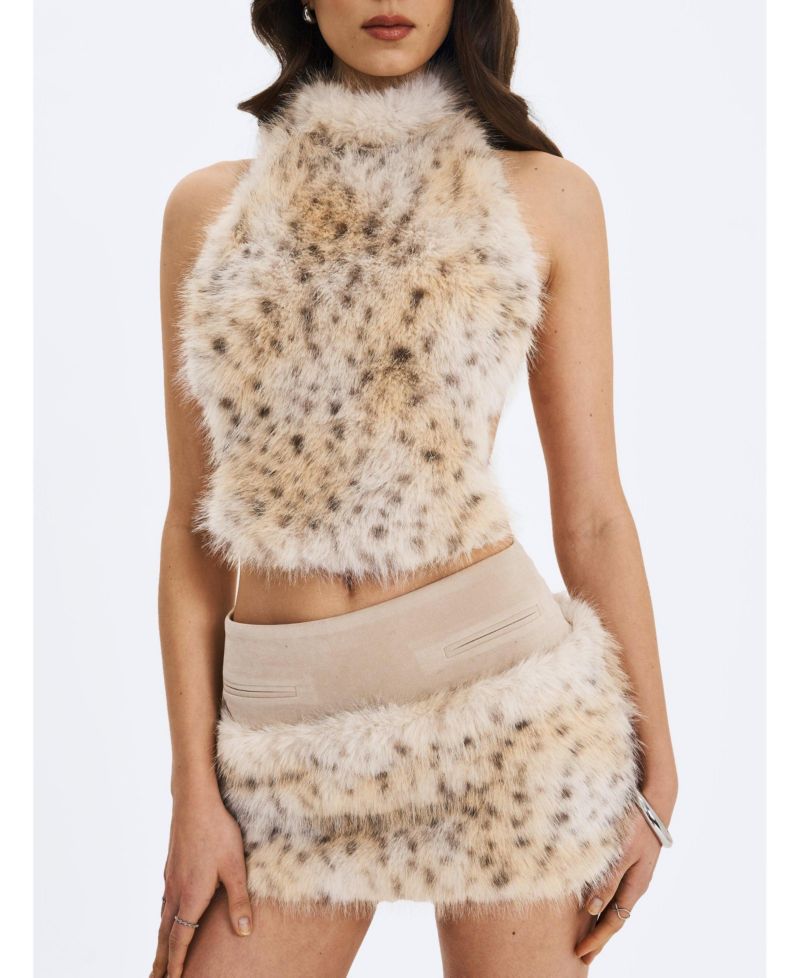 Women's Sariah Tan Suede Cheetah Low-Waisted Micro Skirt