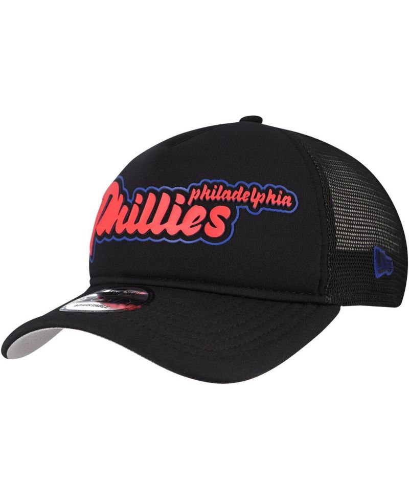 Men's Black Philadelphia Phillies Retro Bold A-Frame Trucker 9FORTY Adjustable Hat