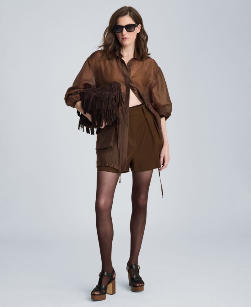 Women's Cinch Waist Sheer Shacket