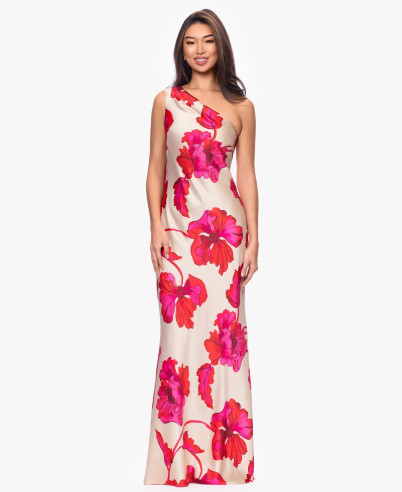 Petite One-Shoulder Printed Gown
