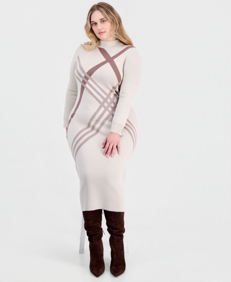 Plus Mock Neck Long-Sleeve Midi Dress