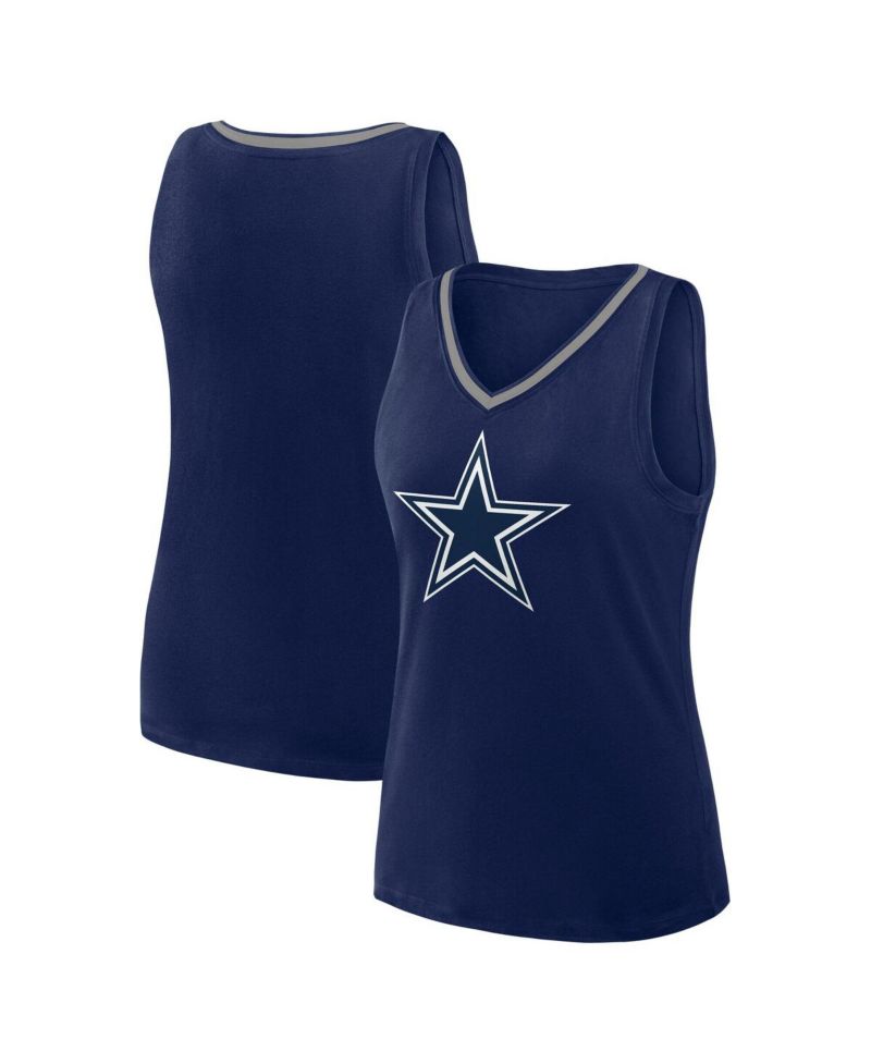 Women's Navy Dallas Cowboys Stellar Win V-Neck Tank Top