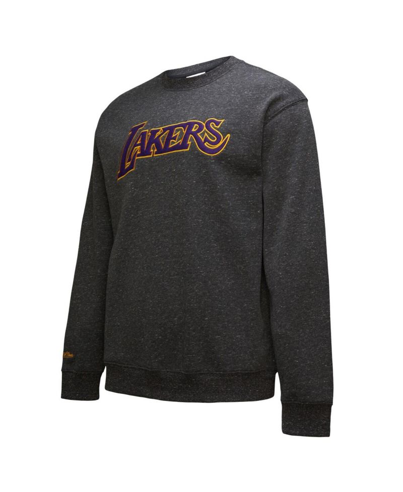 Men's Black Los Angeles Lakers Mitchell & Ness Black Out Collection Snow Washed Vintage Logo Pullover Sweatshirt